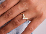 14K Gold Chevron Ring, V Shape Baguette Ring
