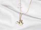 14K Gold Squirrel Necklace, Squirrel Charm Pendant