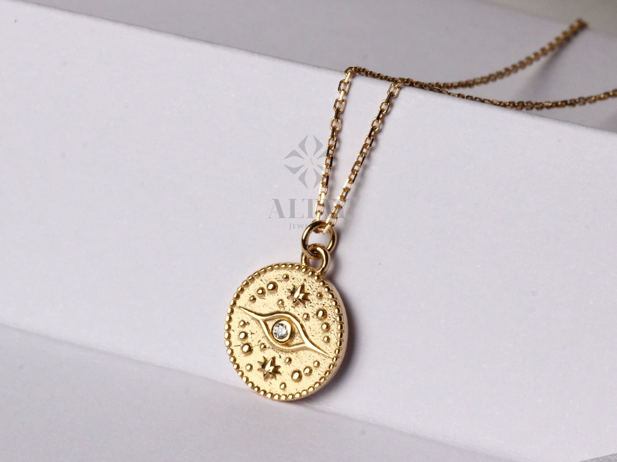 14K Gold Eye Medallion Necklace