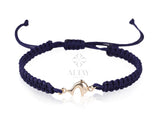 14K Gold Dolphin String Bracelet, Adjustable Bracelet