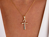 14K Gold Cross Necklace, Crucifix Pendant Chain