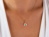 14K Gold Rainbow Necklace, Rainbow Pendant Necklace
