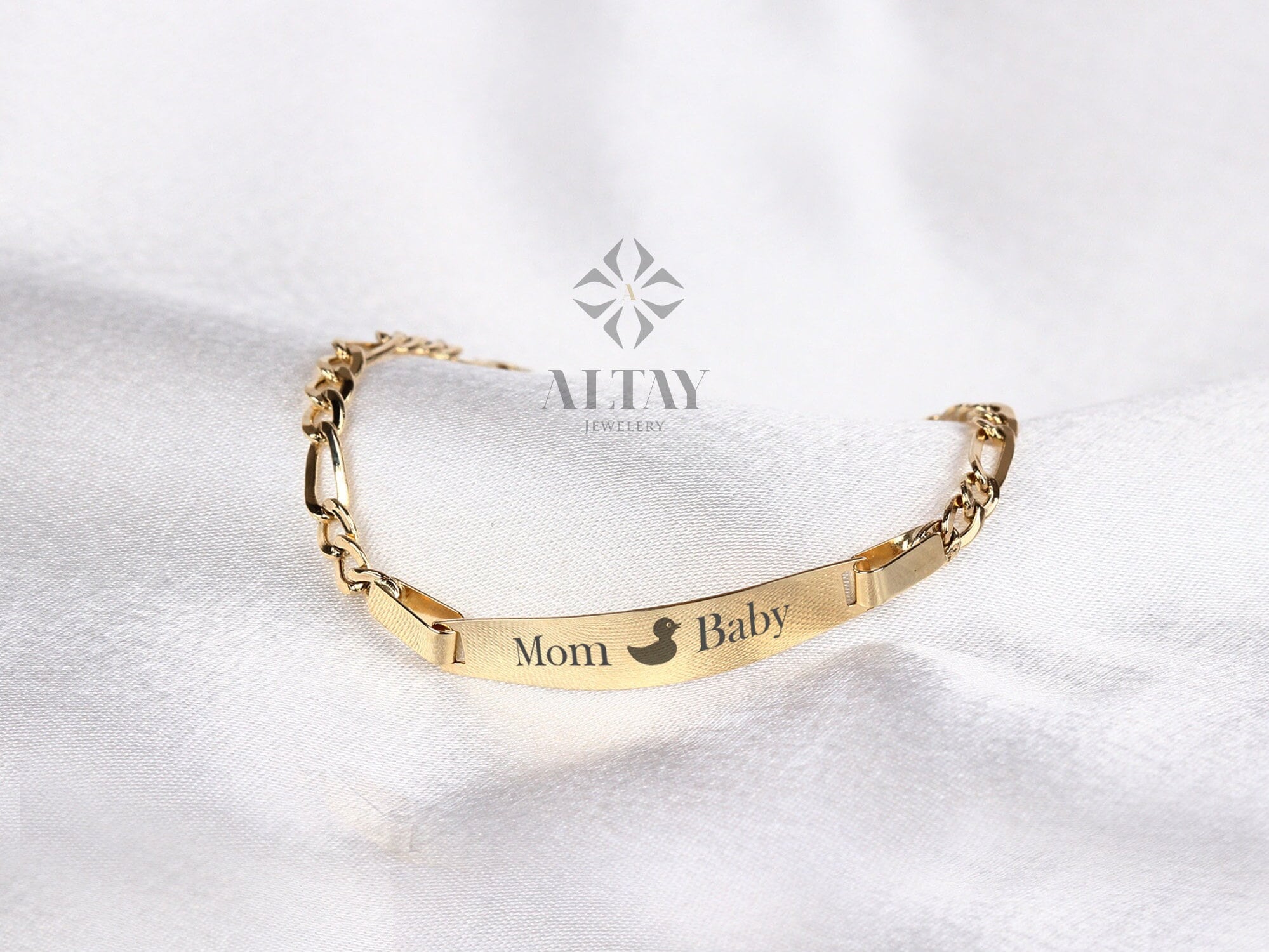 14K Gold Baby ID Bracelet, Child Nameplate Bracelet, Solid Gold Custom Engraved Bar, Custom Name Baby Boy Girl Bracelet, Personalized Gift