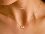 14K Solid Gold Initial Necklace, Letter Pendant Choker