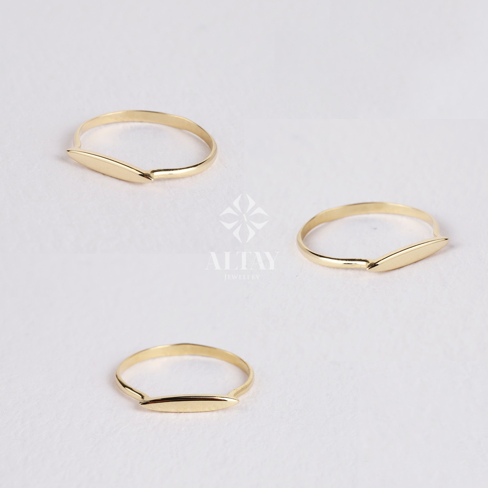 14K Solid Gold Rectangle Bar Ring, Plain Stacking Ring, Thin Gold, Stackable Knuckle, 14K Custom Name Ring, Date Engraved Personalized Gift