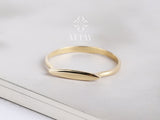 14K Solid Gold Rectangle Bar Ring, Plain Stacking Ring