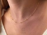 14K Gold Satellite Necklace, Beaded Necklace