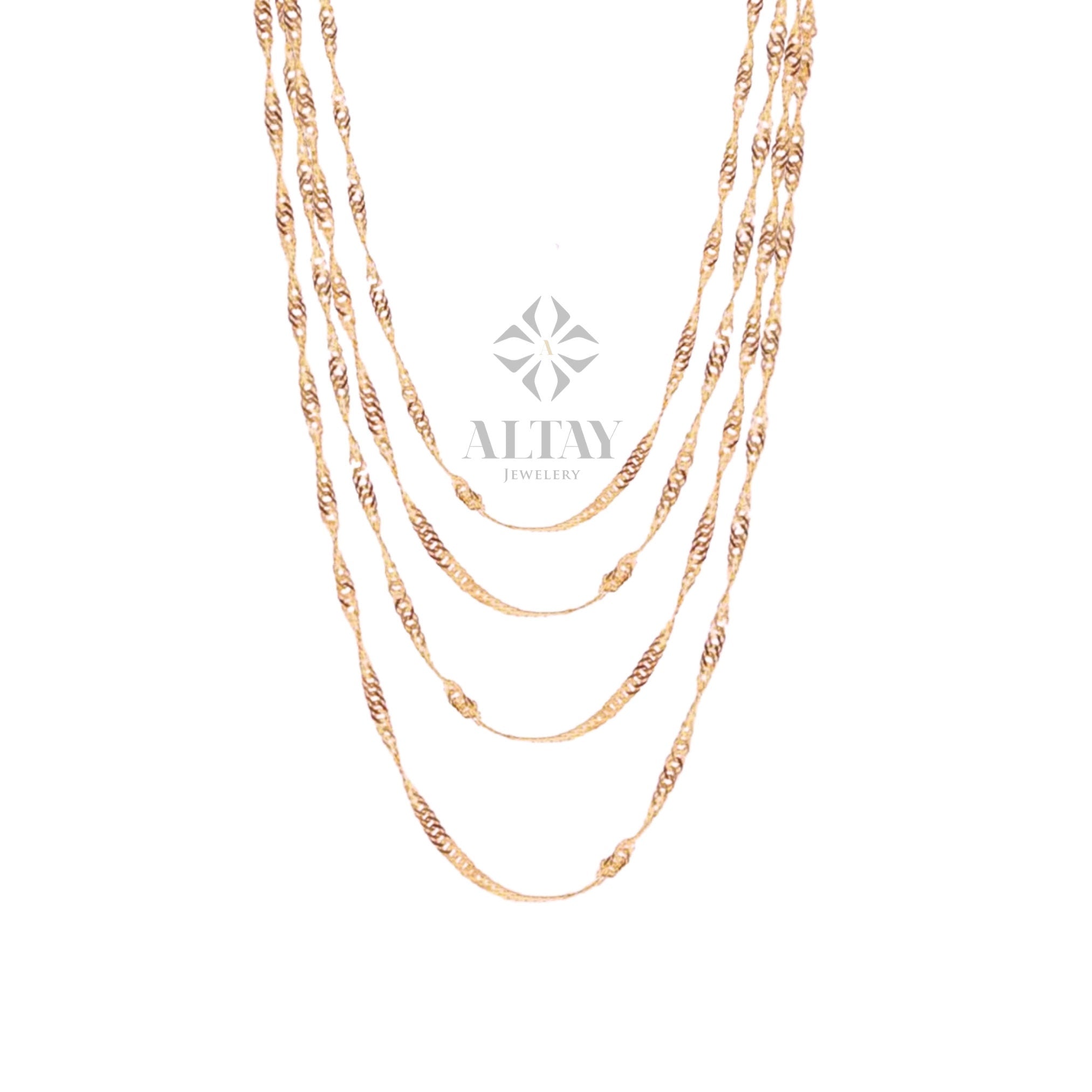 14K Gold Singapore Chain Necklace, 1mm 2mm 3mm Singapore Twist Chain Choker, Singapore Rope Chain, Twisted Singapore Layering Necklace