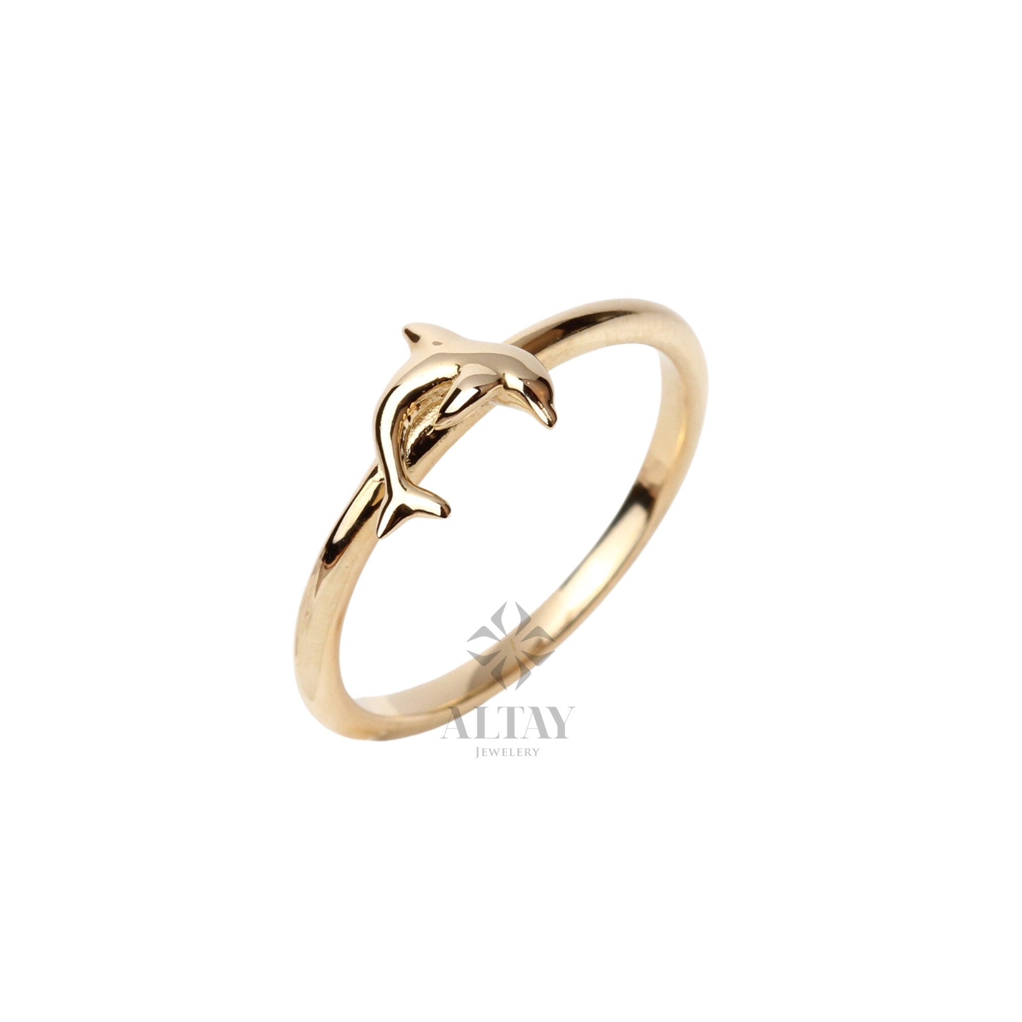 14K Gold Dolphin Ring, Dolphin Band, Dolphin Fish Ring, Animal Jewelry, Stackable Ring, Ocean Ring, Valentine's Day Gift, Gift for Her