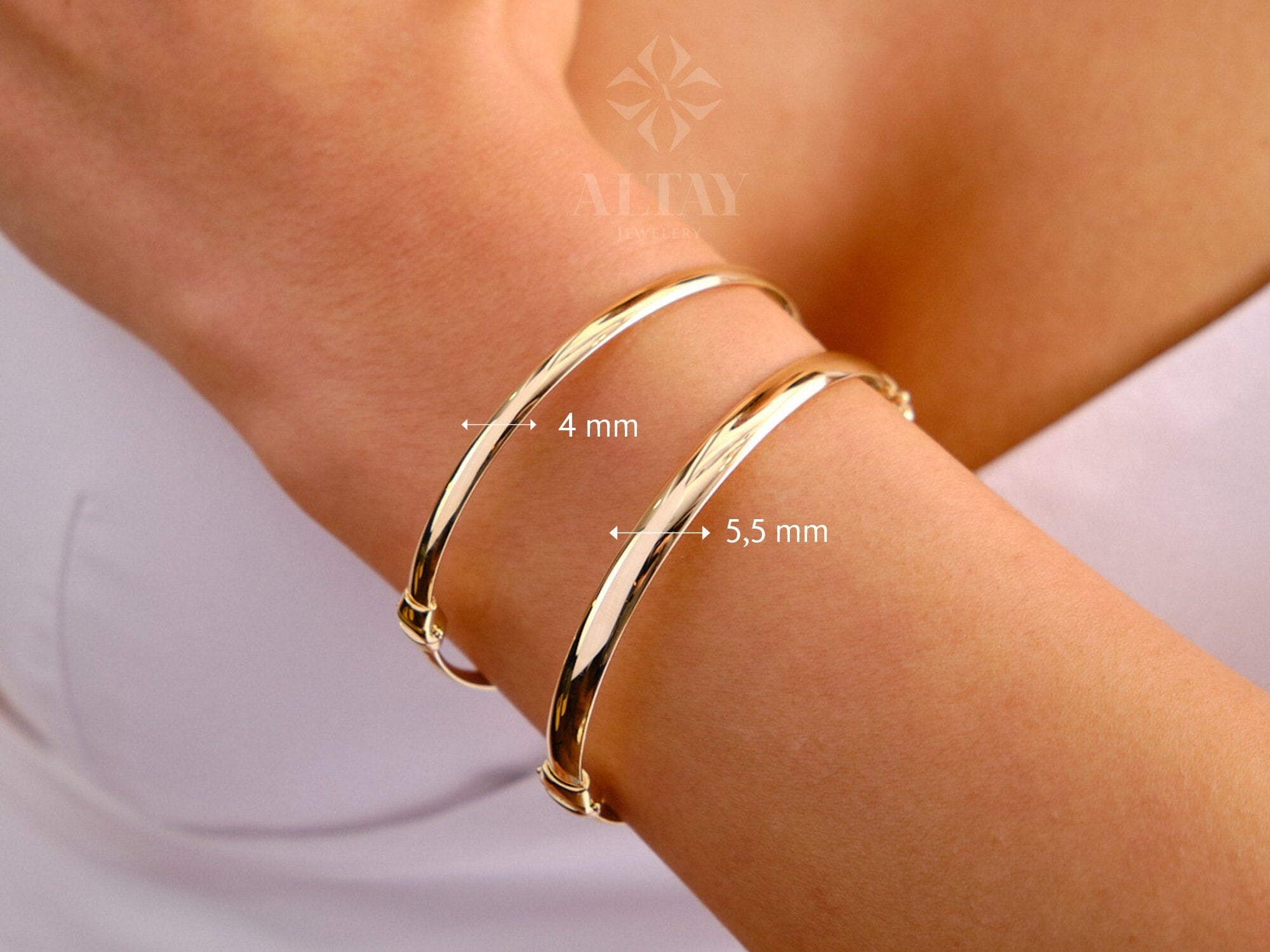 14K Gold Hinged Classic Gold Bracelet, Custom Gold Dome Bangle, 4mm 5mm Wide Bracelet, Personalized Bangle, Stacking Cuff, Engraved Bangle