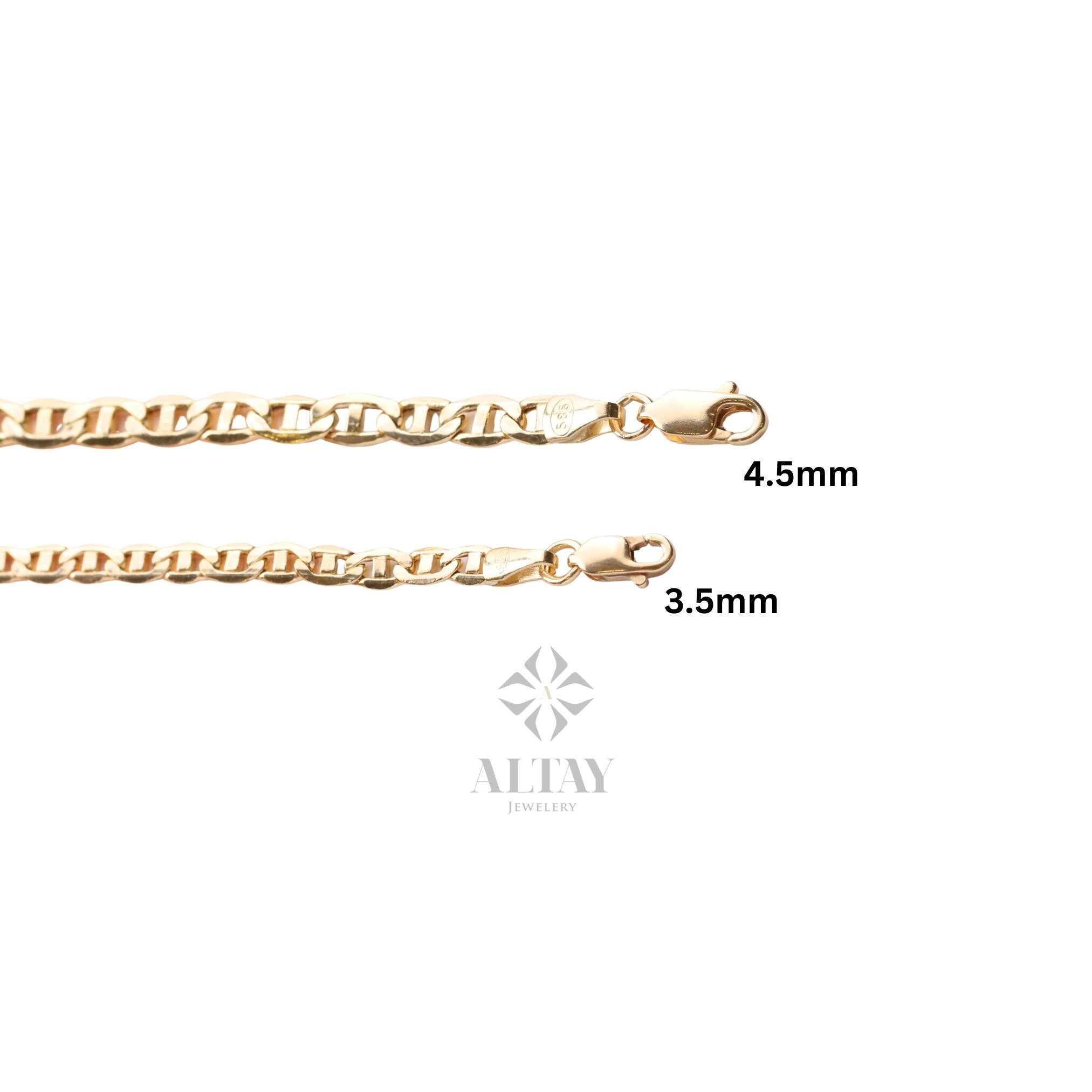 14K Gold Anchor Mariner Chain Bracelet, 3mm 4mm Flat Bracelet, Mariner Curb Chain, Bold Mariner Chain, Mariner Anchor Chain, Men Women Chain