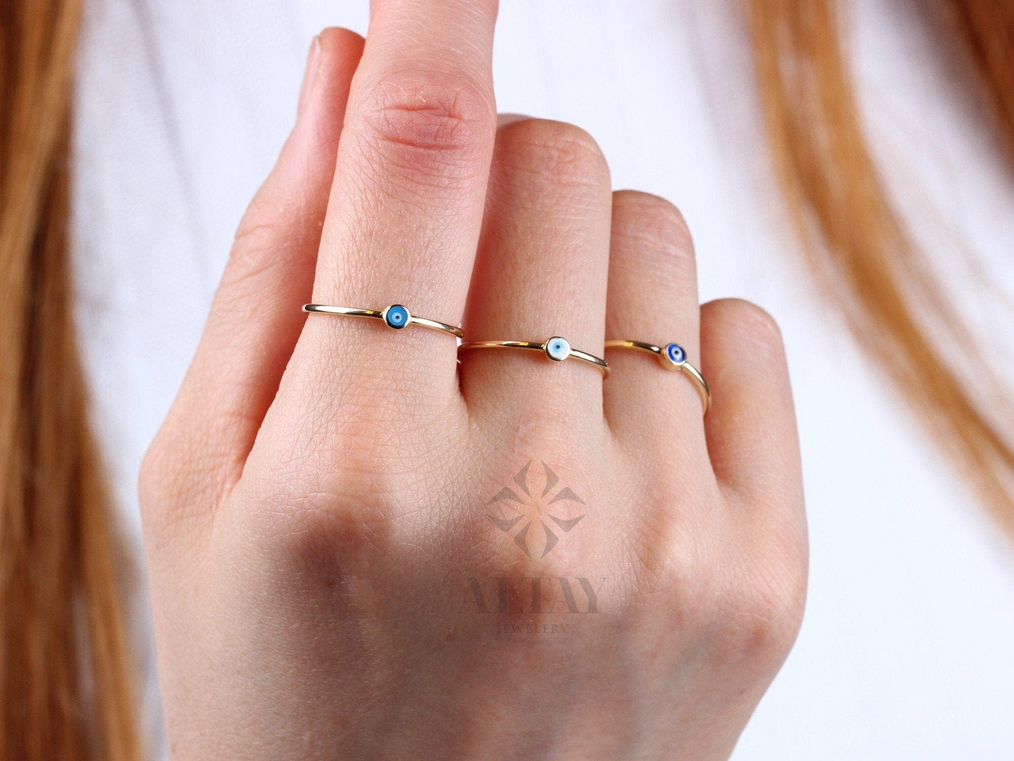 14K Gold Evil Eye Ring, Mini Evil Eye Stackable Ring, Good Luck Ring, Minimal Ring, Protection Sign, Dainty Ring, Promise Ring, Gift For Her