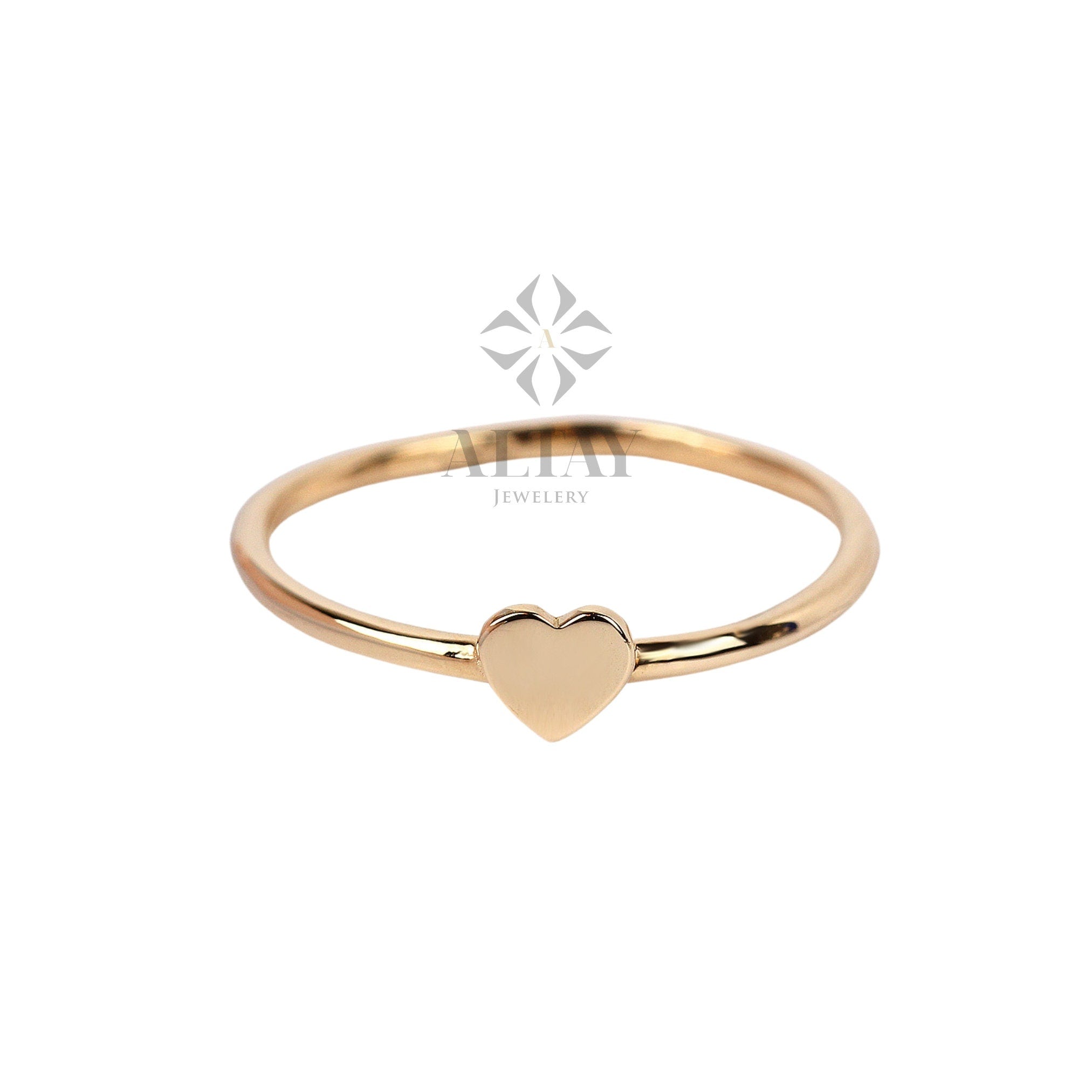 14K Solid Gold Heart Ring, Minimalist Dainty Stackable Ring, Promise Ring, Valentine Heart Ring, Tiny Love Shape, Gift For Her, Real Gold