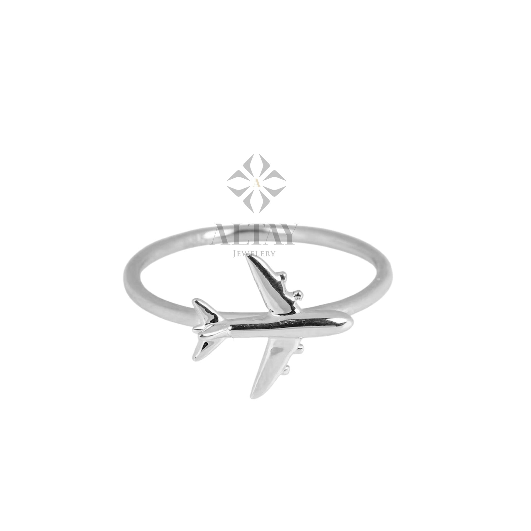 14K Gold Airplane Ring, Aviation Gifts, Plane Gold Ring, Female Pilot Gift, Travel Lover Ring, Minimal Flight Attendant Ring, Gift for Her