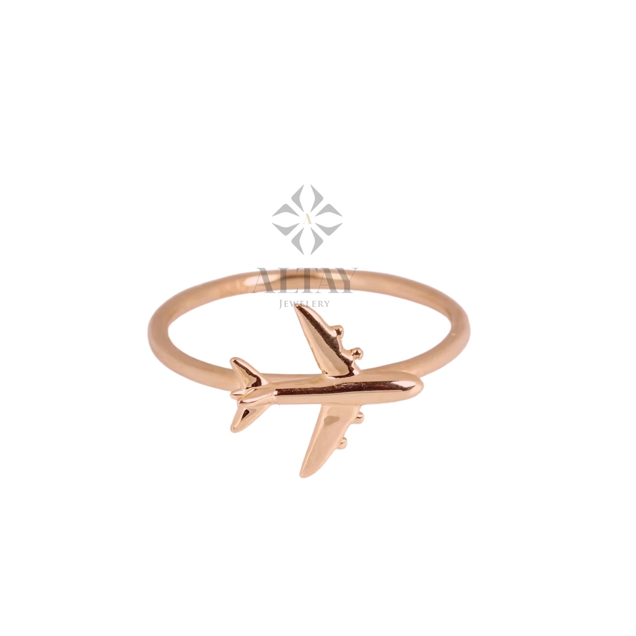 14K Gold Airplane Ring, Aviation Gifts, Plane Gold Ring, Female Pilot Gift, Travel Lover Ring, Minimal Flight Attendant Ring, Gift for Her