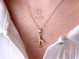 14K Gold Airplane Necklace, Plane Pendant Necklace
