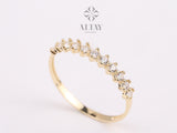 14K Gold Half Eternity Ring, 2mm CZ Diamond Wedding Ring