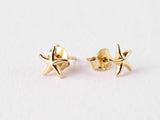 14K Gold Starfish Stud Earrings, Dainty Starfish Earrings