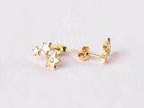 14K Gold Star Cluster Stud Earrings, CZ Diamond Dainty Stud Earrings Gold Star Earrings