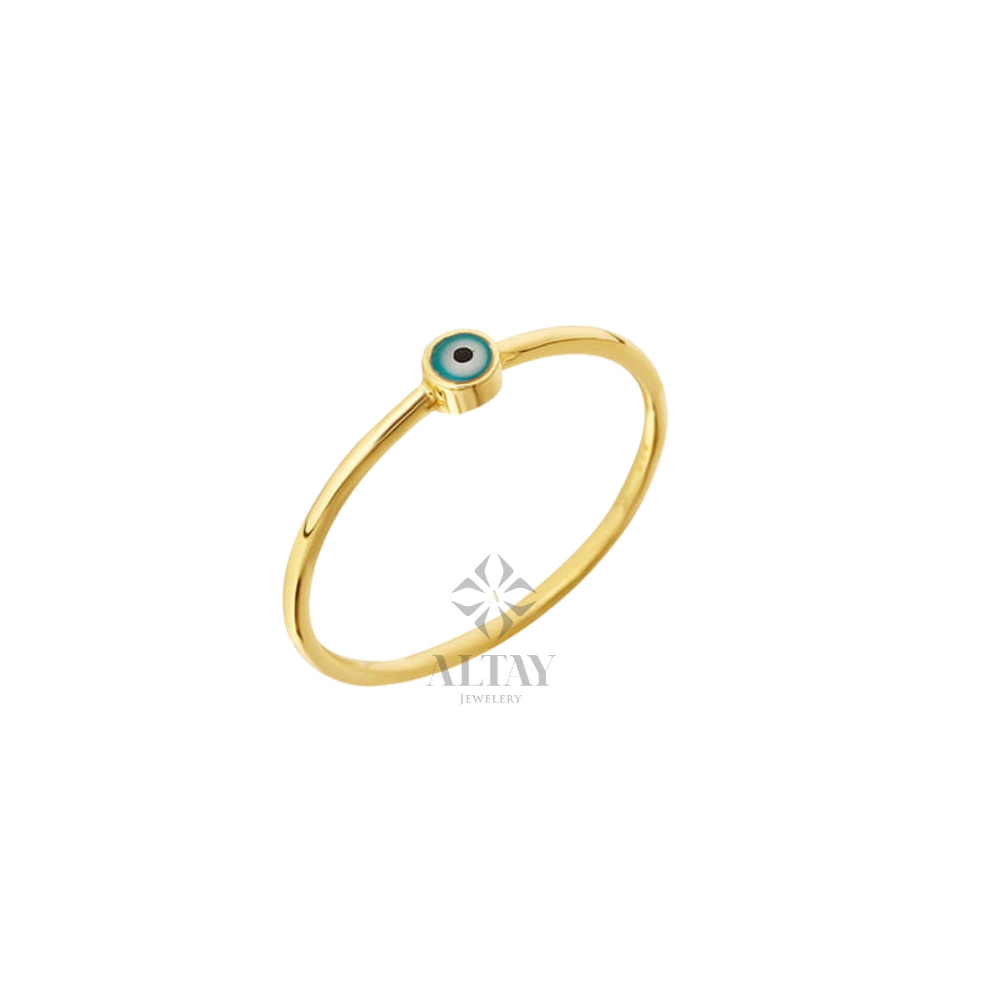 14K Gold Evil Eye Ring, Mini Evil Eye Stackable Ring, Good Luck Ring, Dainty Ring, Gift For Her, Minimal Ring, Protection Sign