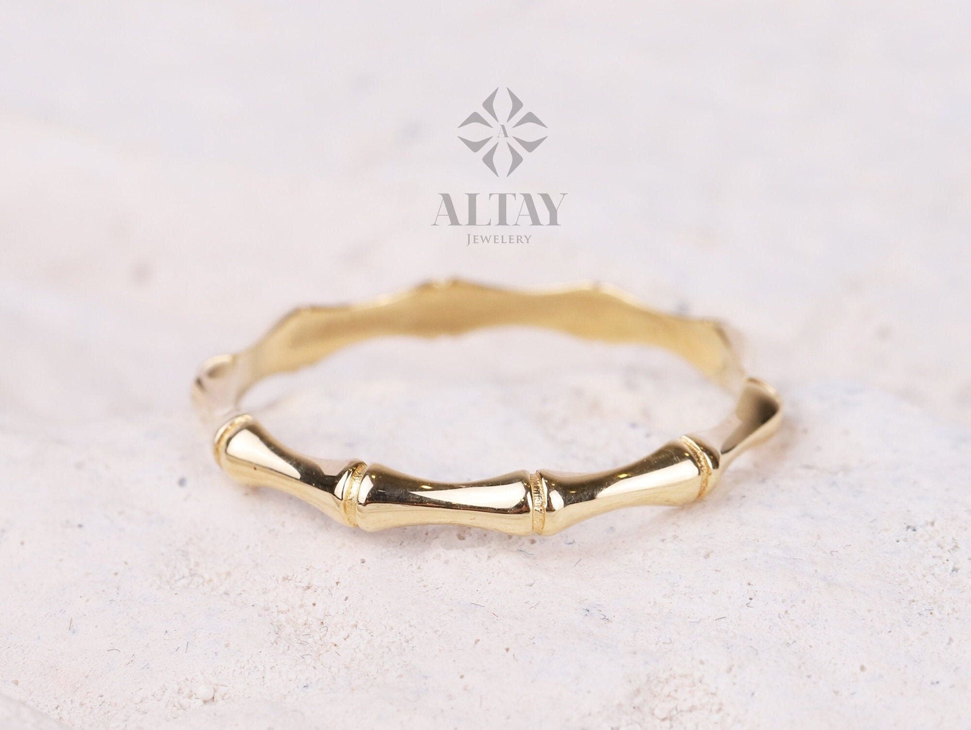 14K Gold Bamboo Ring, Dainty Gold Bamboo Stacking Ring, Bamboo Band, Tiny Gold Bone Ring, Trendy Gold Ring, Unisex Band Ring, Gift For Her