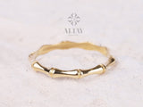 14K Gold Bamboo Ring, Dainty Gold Bamboo Stacking Ring