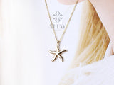 14K Gold Starfish Necklace, Tiny Starfish Pendant