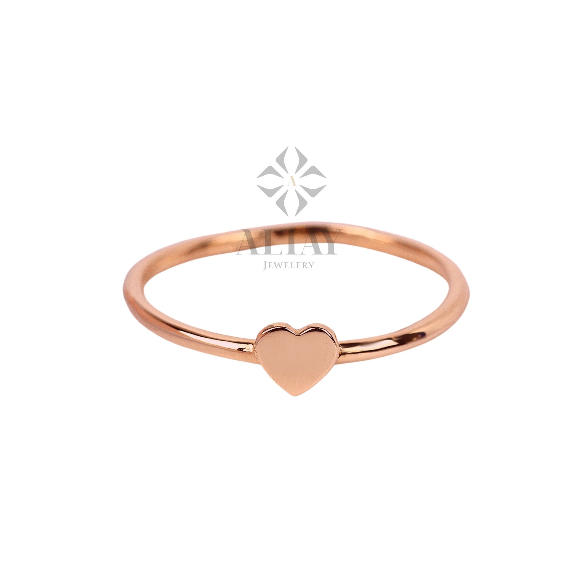 14K Solid Gold Heart Ring, Minimalist Dainty Stackable Ring, Promise Ring, Valentine Heart Ring, Tiny Love Shape, Gift For Her, Real Gold