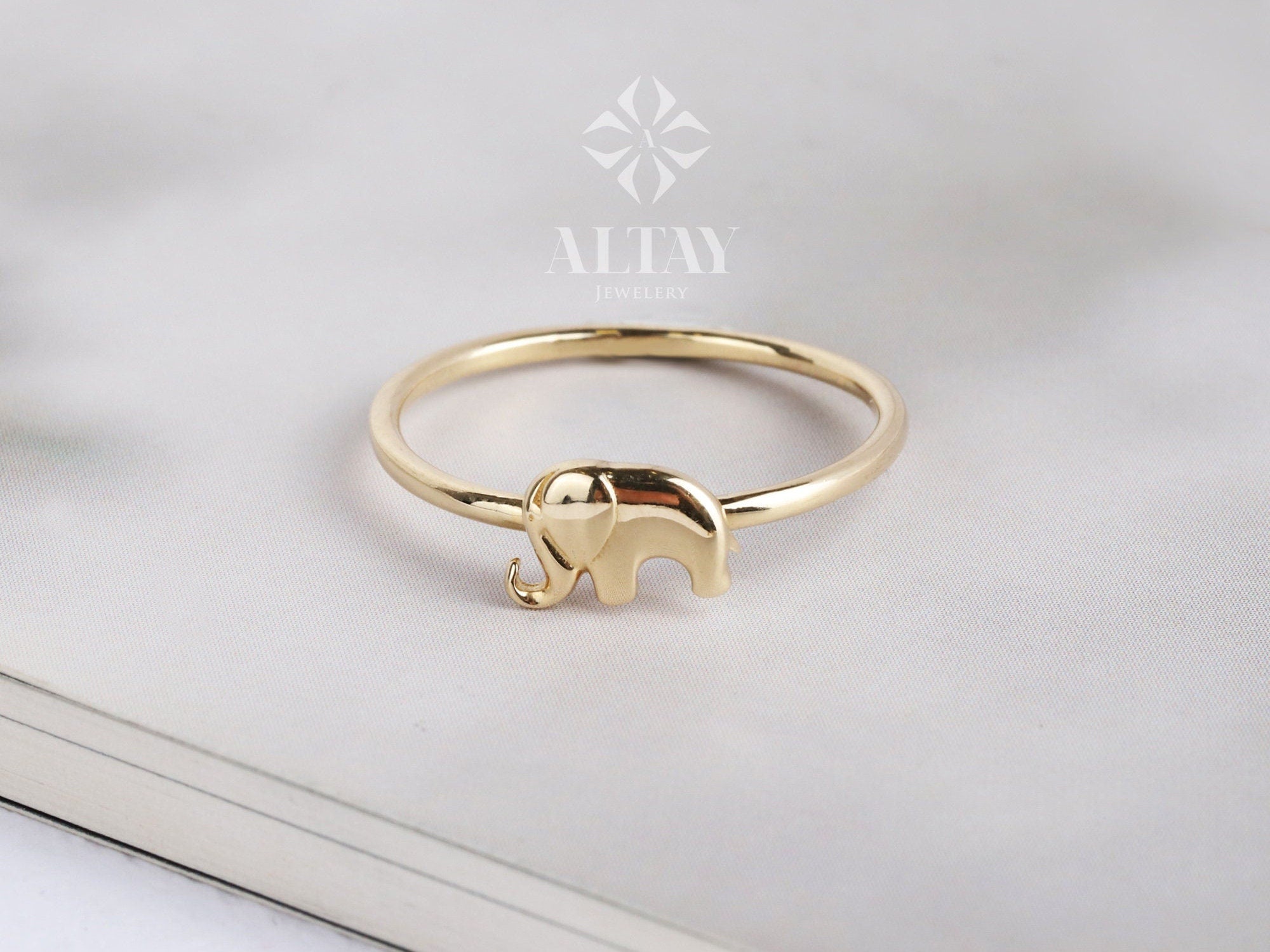 14K Gold Elephant Ring, Stacking Ring, Animal Gold Band Ring, Minimalist Ring, Dainty Gold Ring, Good Fortune Symbol, Christmas Gift