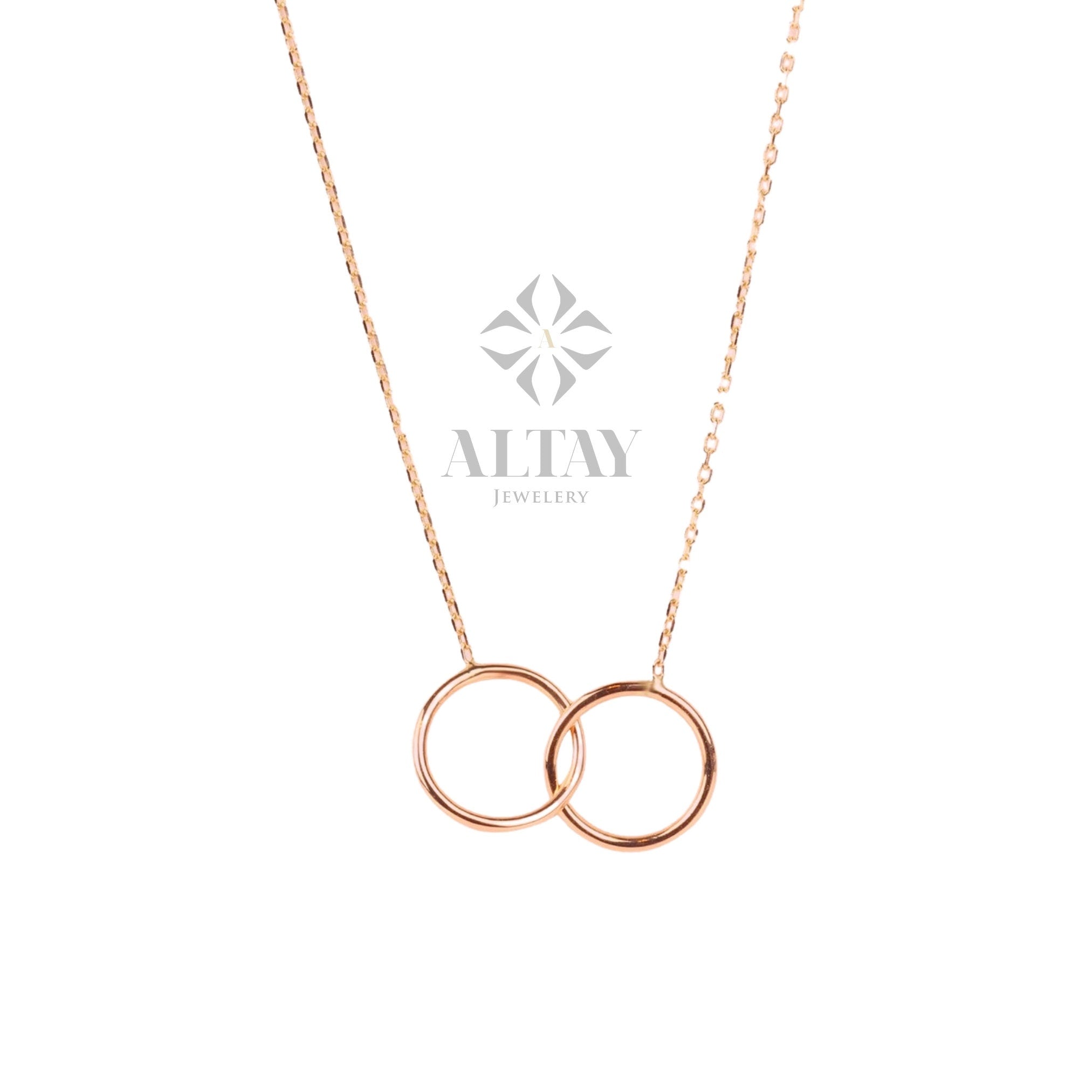 14K Gold Infinity Necklace, Unity Link Necklace, Minimal Dainty Double Circle Interlocking Choker, Delicate Layering Pendant, Simple Charm