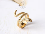 14K Gold Snake Ring, Wrap Snake Band