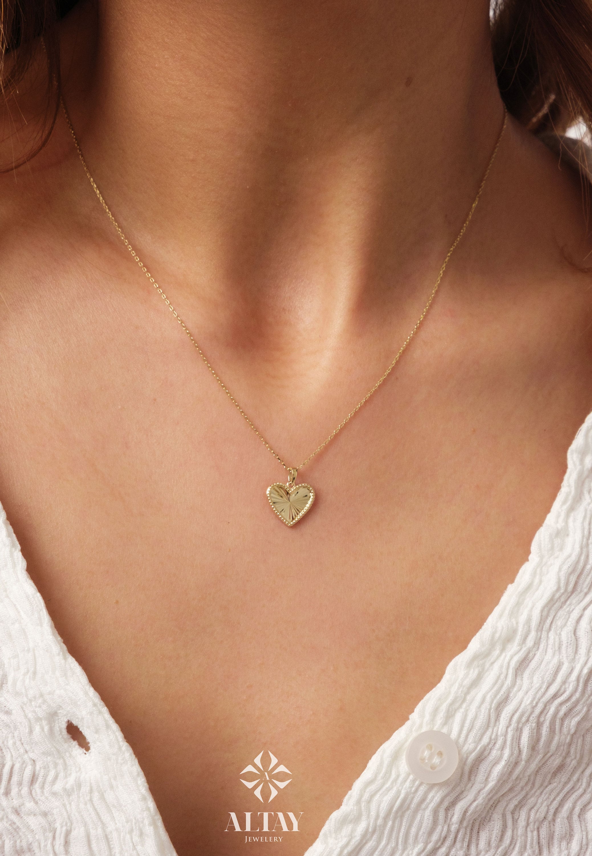 14K Gold Heart Necklace, Small Heart Necklace, Mini Textured Heart Pendant, Sparkle Gold Heart Charm, Love Pendant Necklace, Gift for Her