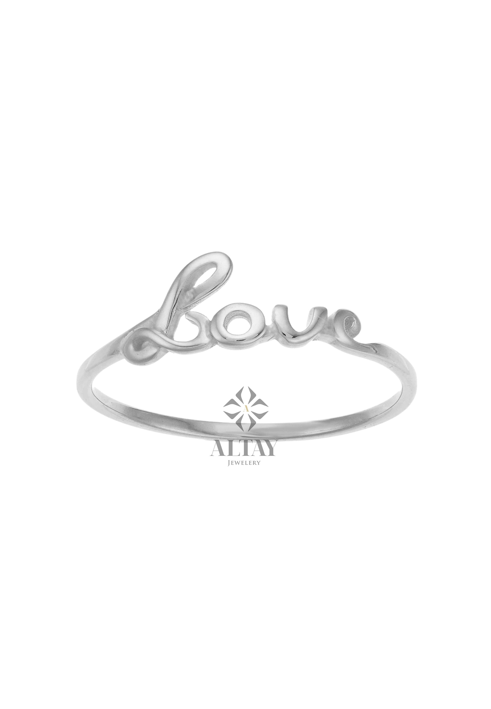 14K Gold Love Ring, Cursive Love Word Signet Ring, Stackable Love Ring, Dainty Script Love Ring, Love Engraved Gold Ring, Engagement Ring