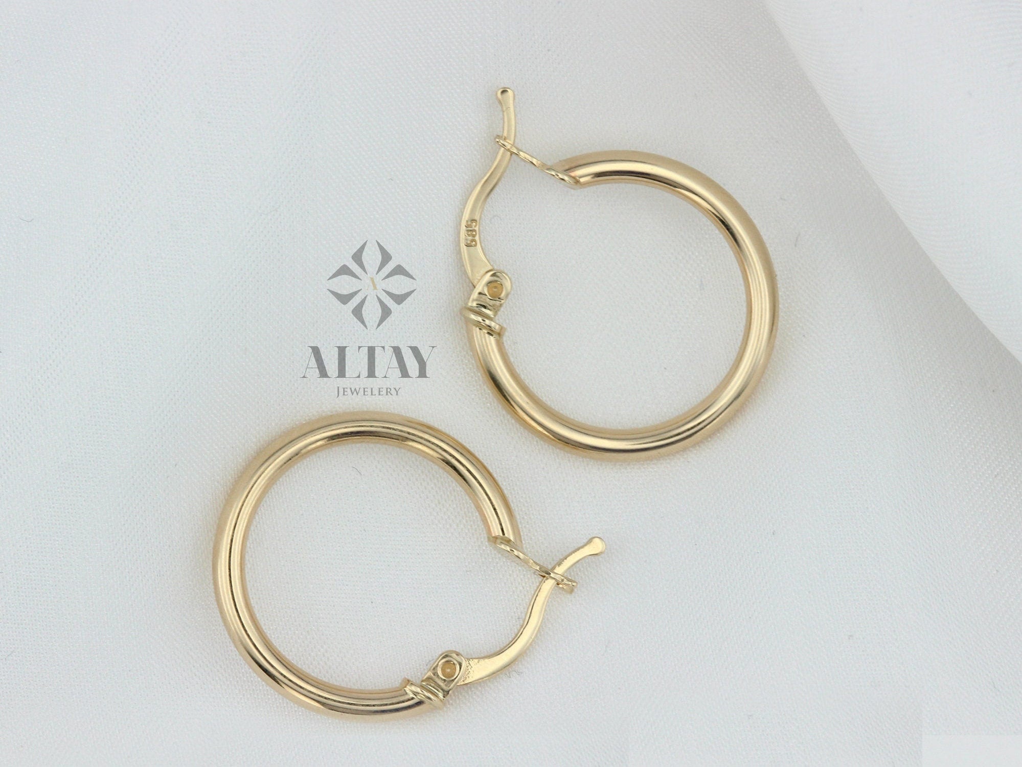 14K Solid Gold Earrings, 2mm Thick Classic Lightweight Hoops, Clasp Hoops, Stacking Hoops, Pair Of Hoops, Valentine's Day Gift For Her