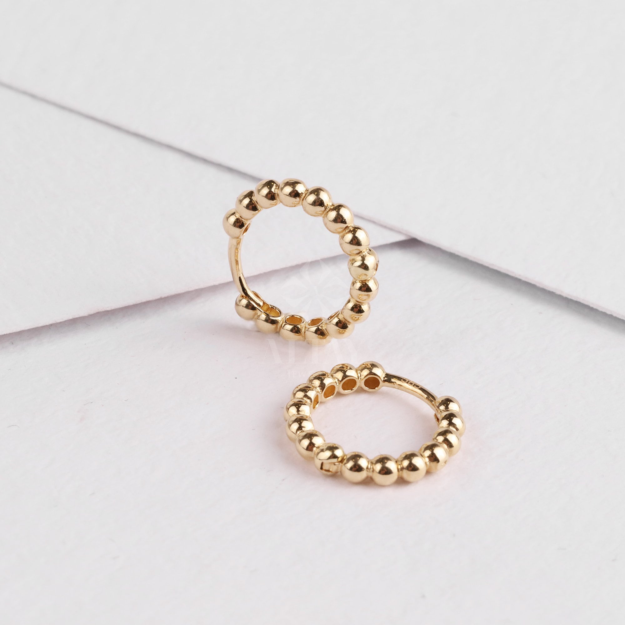 14K Gold Beaded Huggie Hoops, Tiny Bead Huggie Hoops, Bold Statement Earrings, Dainty Gold Ball Hoops, Minimalist Helix Piercing Hoops