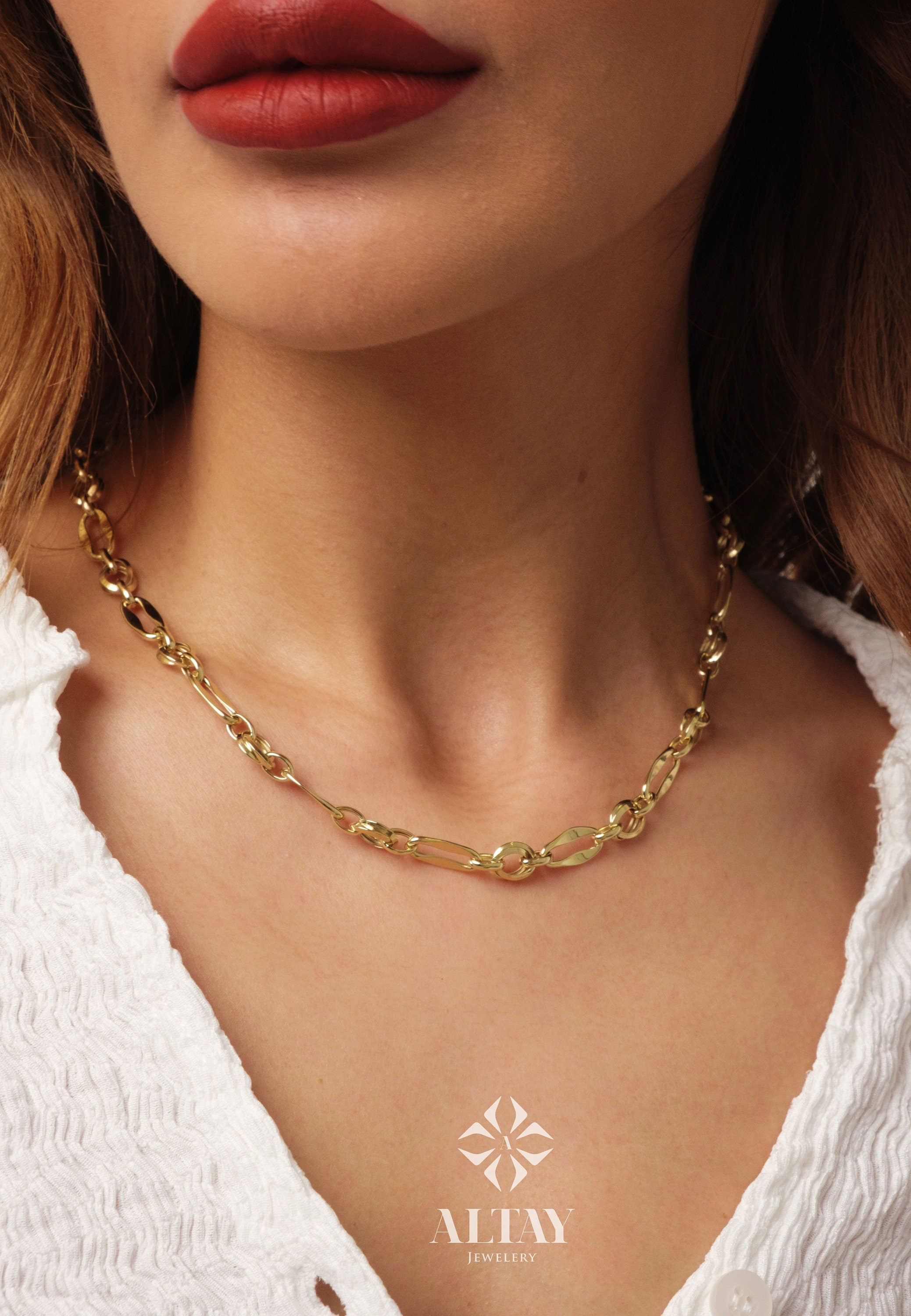 14K Gold Paperclip Rolo Chain Necklace, Rectangle Long Link Gold Chain, Chunky Oval Link Necklace, Layered Everyday Jewelry