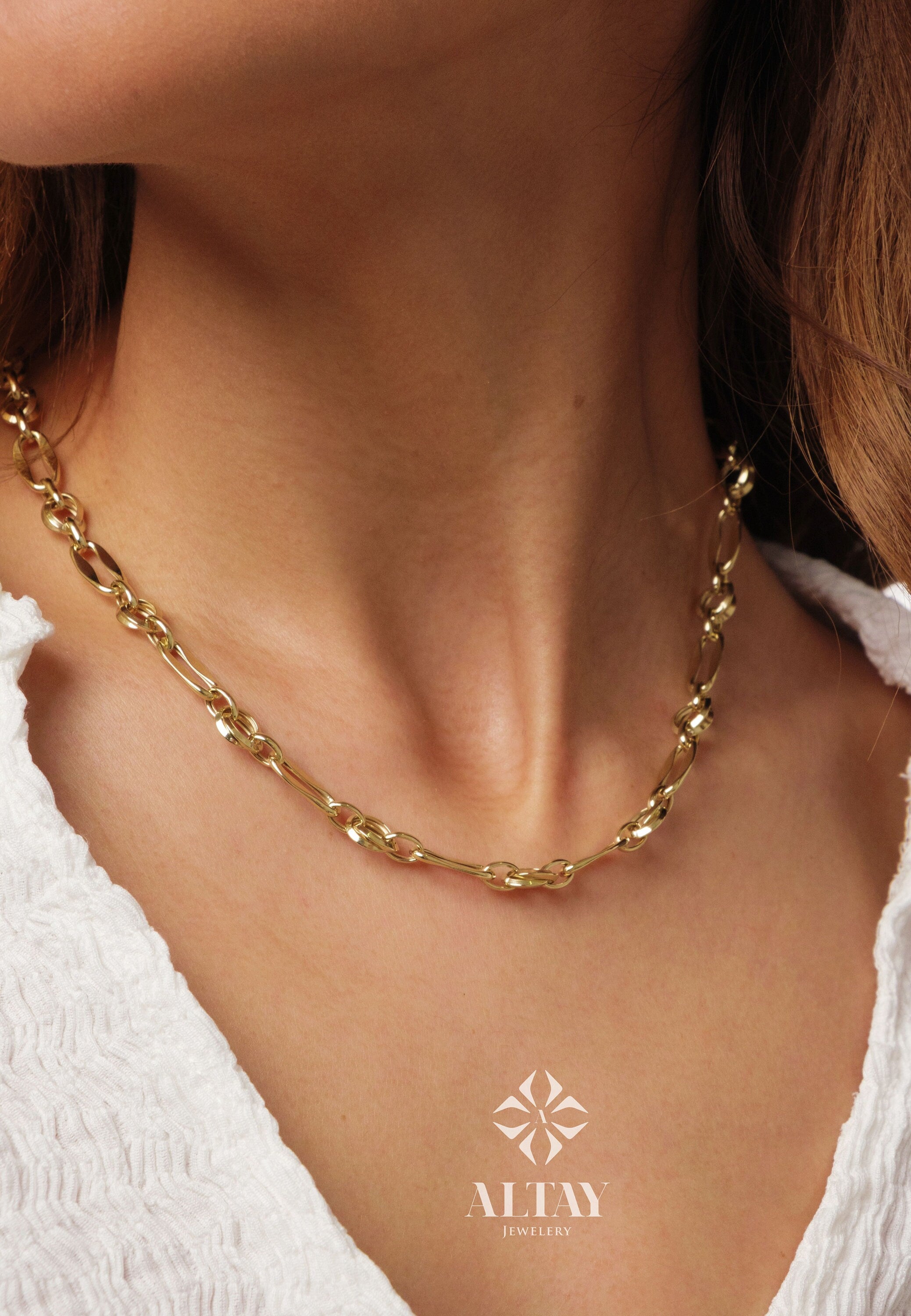 14K Gold Paperclip Rolo Chain Necklace, Rectangle Long Link Gold Chain, Chunky Oval Link Necklace, Layered Everyday Jewelry