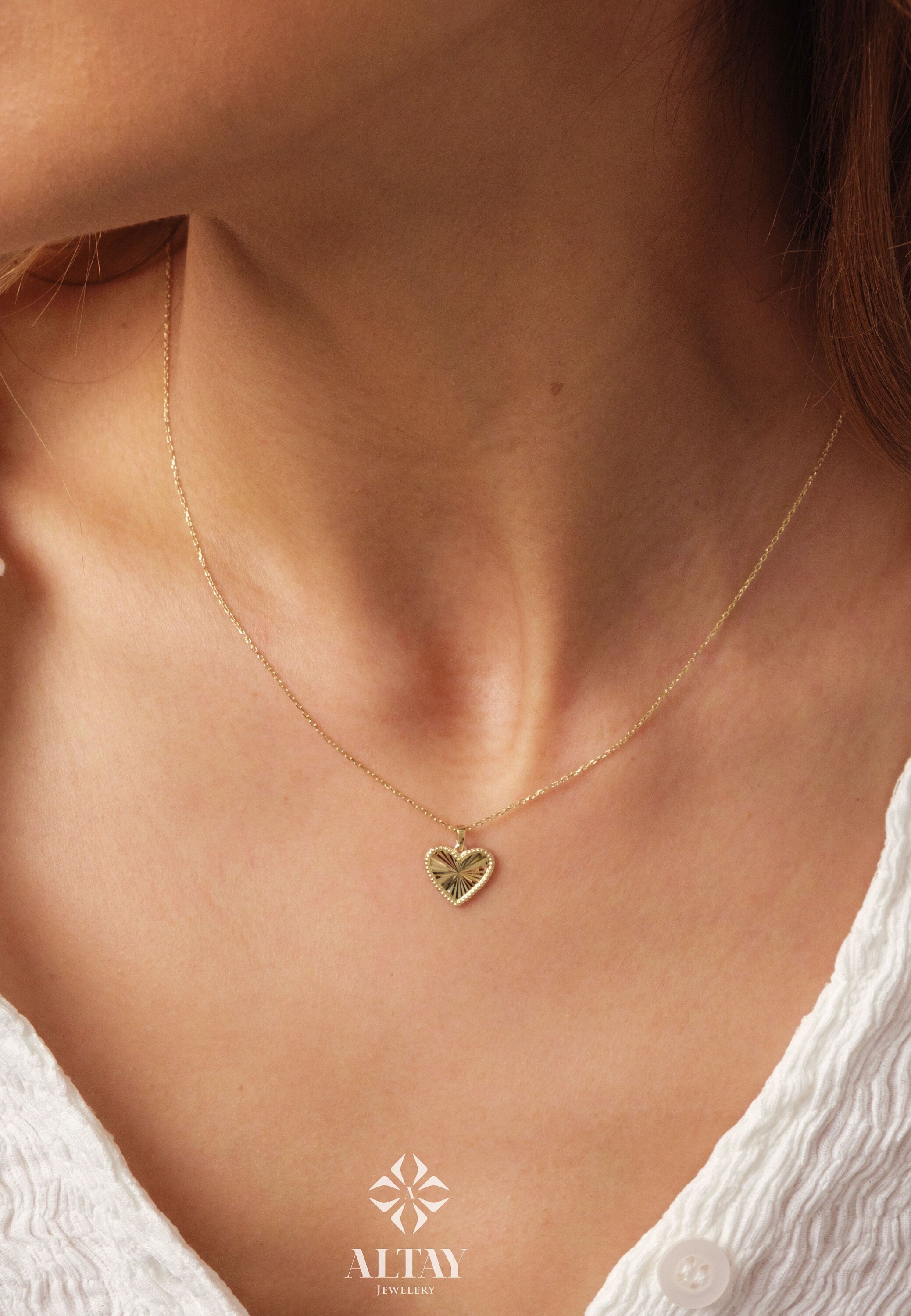 14K Gold Heart Necklace, Small Heart Necklace, Mini Textured Heart Pendant, Sparkle Gold Heart Charm, Love Pendant Necklace, Gift for Her