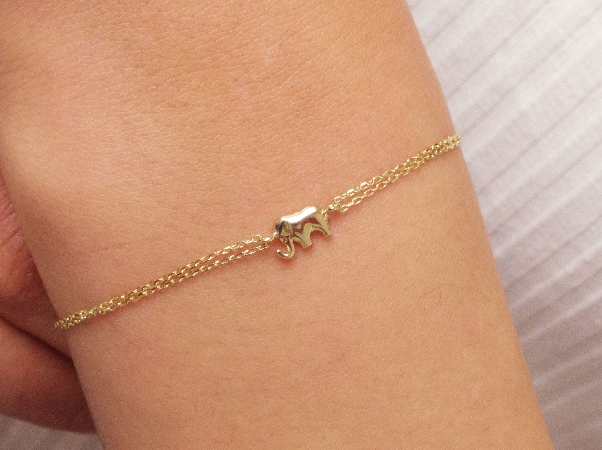 14K Gold Elephant Bracelet, Good Luck Charm Bracelet, Dainty Gold Chain, Animal Bracelet, Everyday Jewelry, Minimalist, Gift for Her