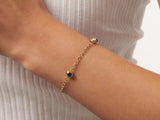 14K Gold Evil Eye Bracelet, 2.5mm Gold Rolo Chain Bracelet