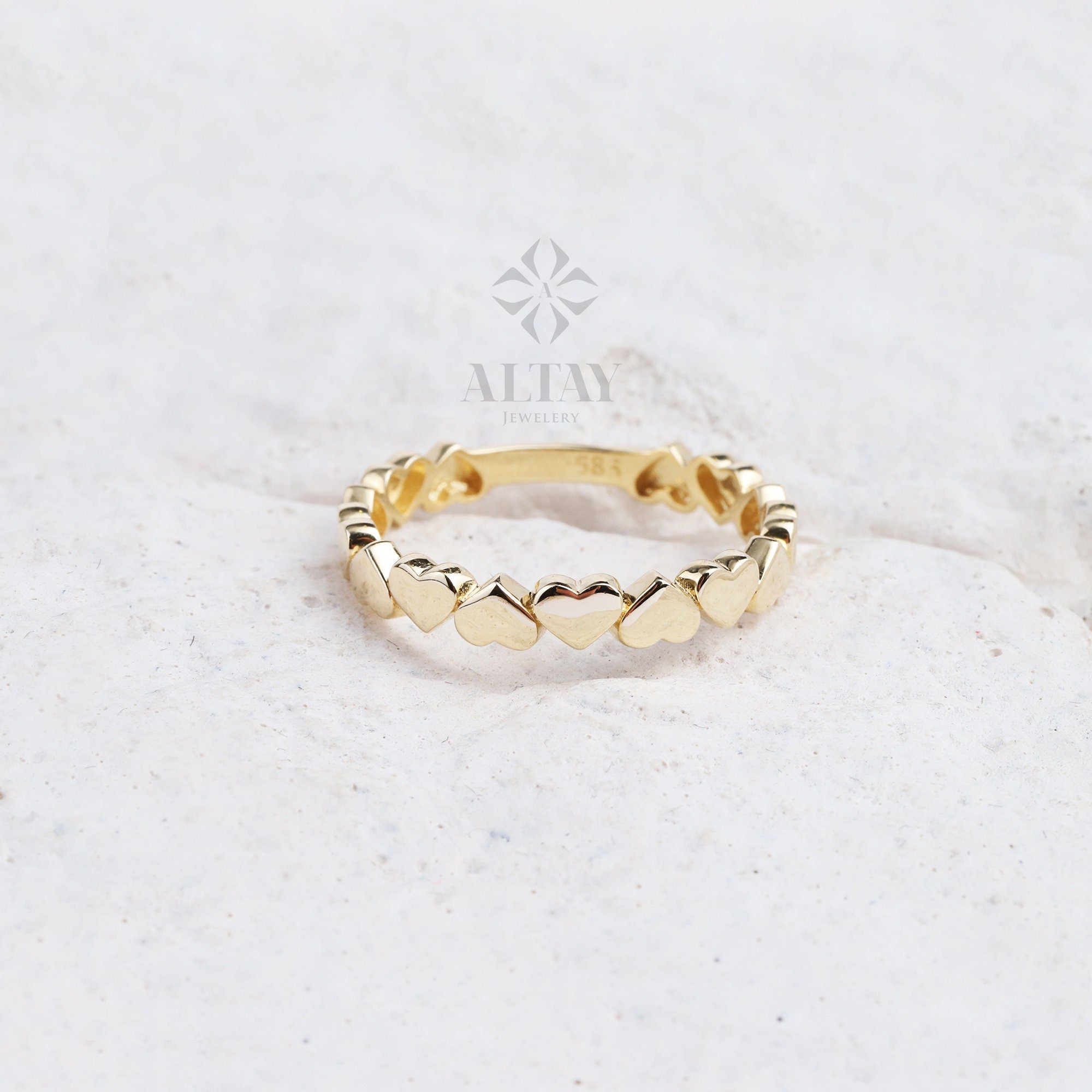 14K Gold Heart Ring, Gold Multi Heart Ring, Heart Line Minimalist Ring, Tiny Hear Love Band, Stacking Dainty Gold Ring, Gift for Her