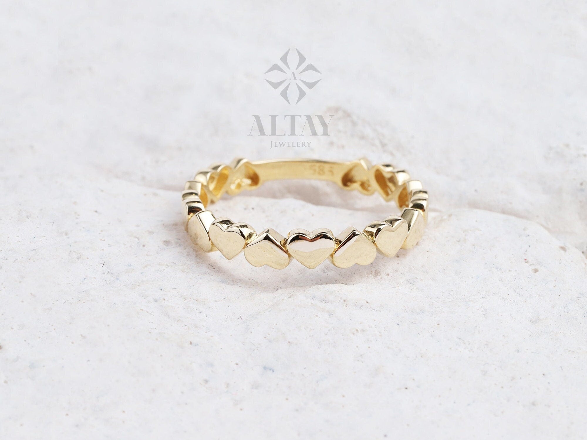 14K Gold Heart Ring, Gold Multi Heart Ring, Heart Line Minimalist Ring, Tiny Hear Love Band, Stacking Dainty Gold Ring, Gift for Her