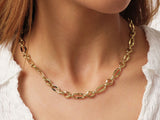 14K Gold Paperclip Rolo Chain Necklace, Rectangle Long Chain