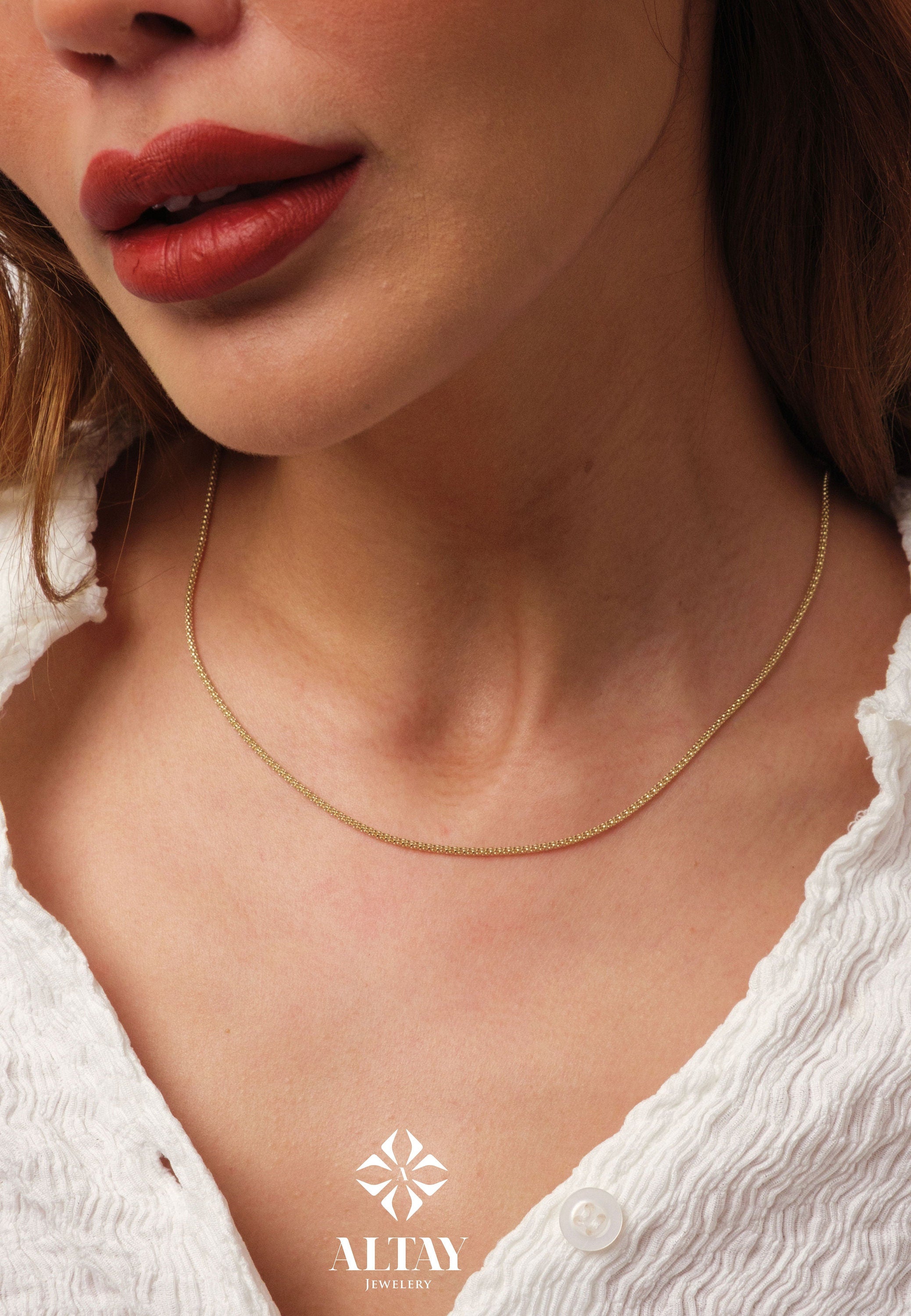 14K Gold Popcorn Necklace, 2mm Curb Choker Chain, Gold Herringbone Stack Link Chain, Braided Bismark Necklace, Valentine's Day Gift