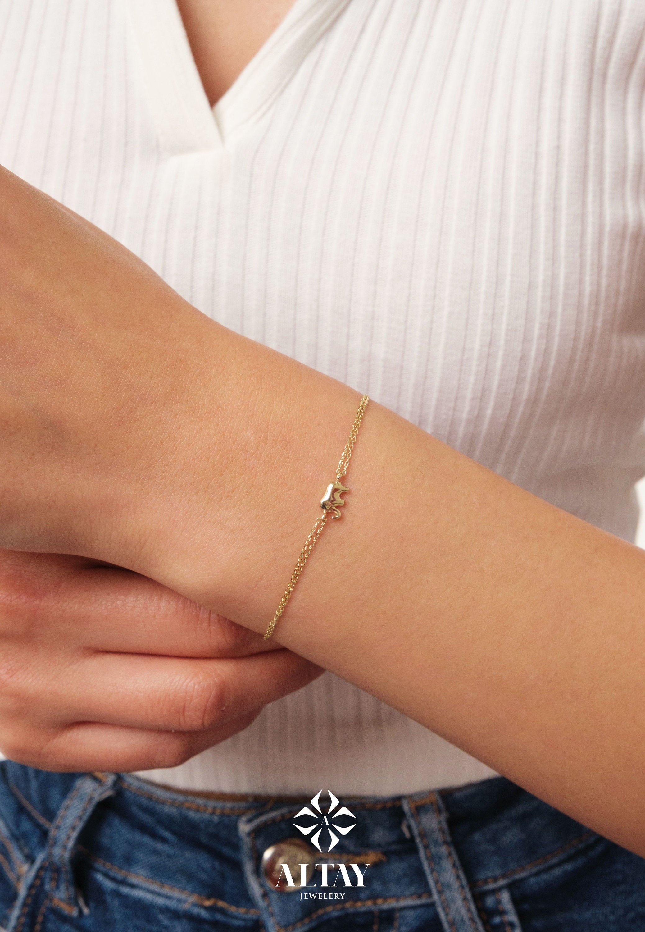 14K Gold Elephant Bracelet, Good Luck Charm Bracelet, Dainty Gold Chain, Animal Bracelet, Everyday Jewelry, Minimalist, Gift for Her