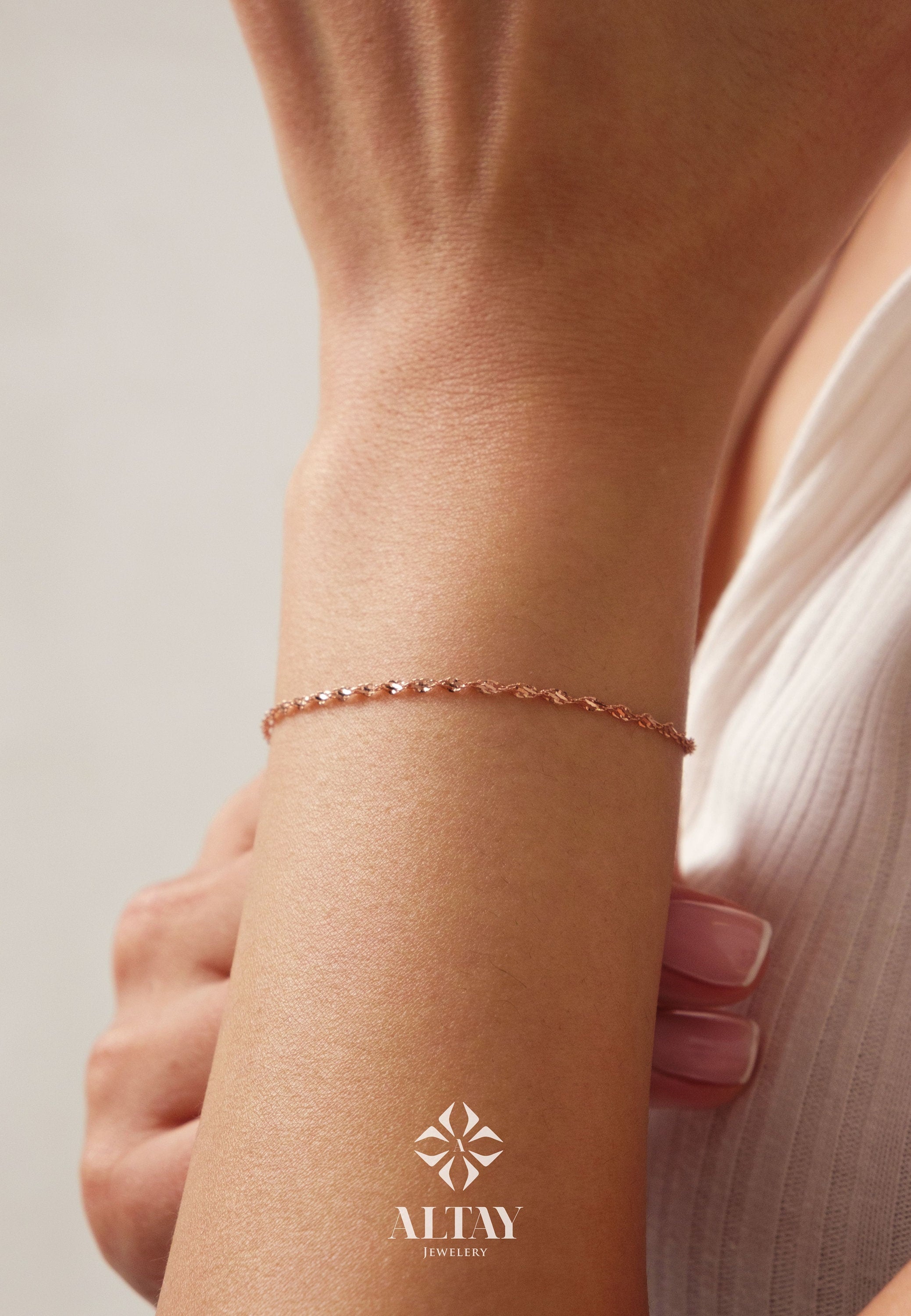 14K Gold Singapore Chain Bracelet, 1.2mm Twisted Gold Bracelet, Shiny Minimal Gold Jewelry, Stacking Bracelet Gift
