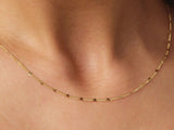14K Gold Cuban Sequin Necklace, 2mm Glitter Cuban Chain Choker