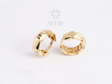 14K Gold Faceted Huggie Hoop Earrings, 12mm Hoop Earrings