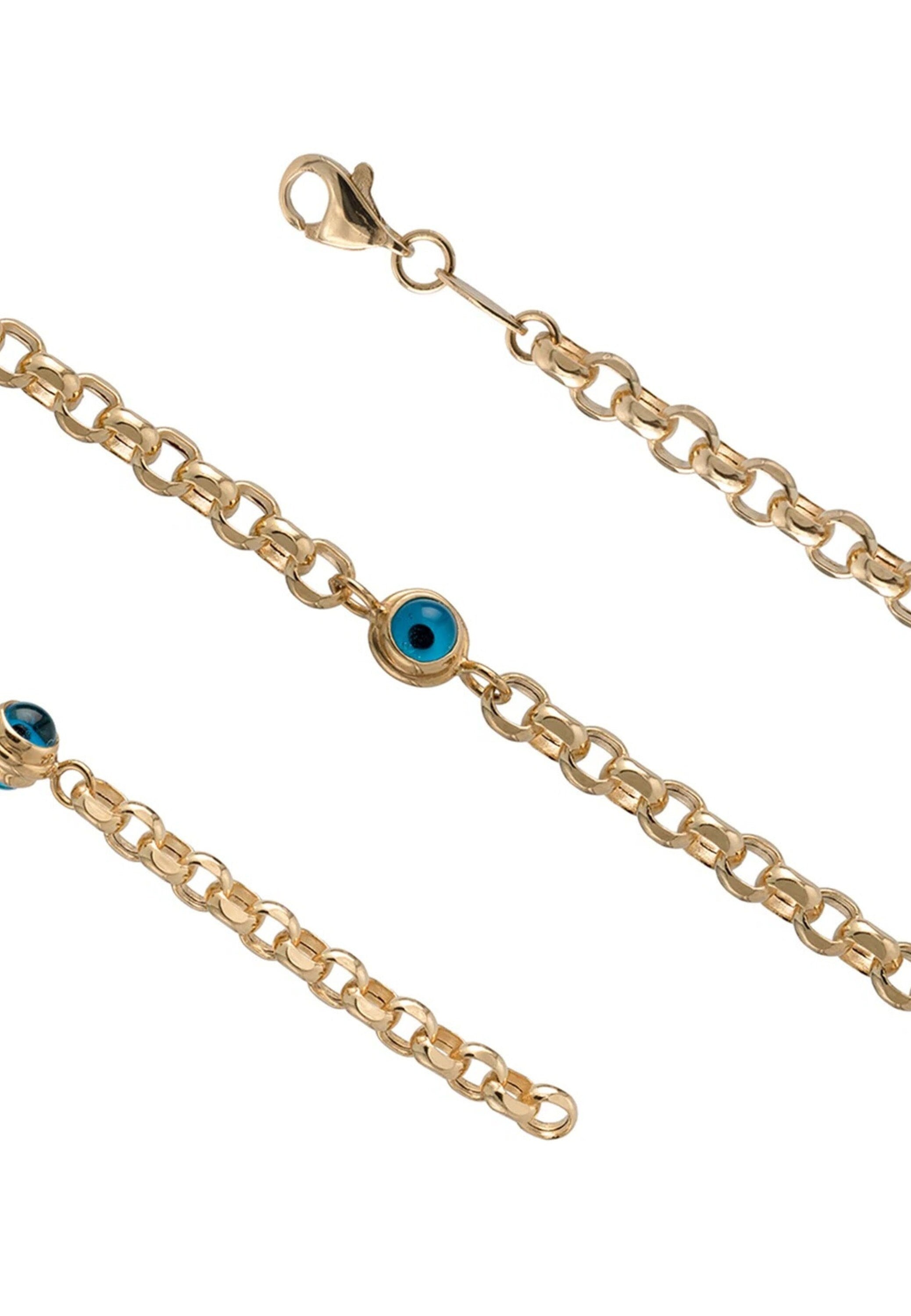 14K Gold Evil Eye Bracelet, 2.5mm Gold Rolo Chain Bracelet, 3 Evil Eye Charm Bracelet, Minimalist Everyday Protective Jewelry, Gift For Her