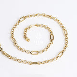 14K Gold Rectangle Long Chain Necklace, Paperclip Italian Rolo Chain